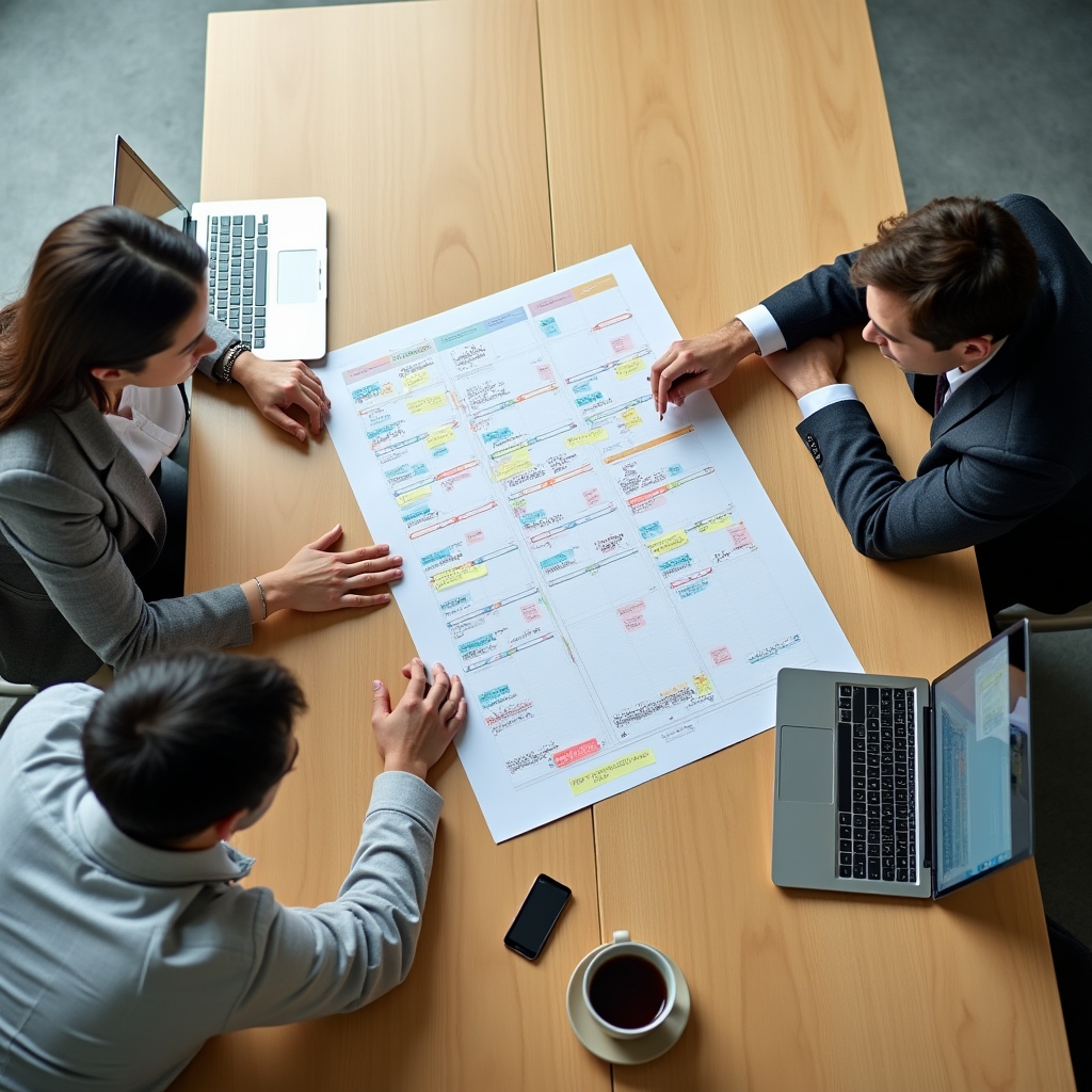 Engineering manager and trainer planning session schedule on calendar with team availability notes